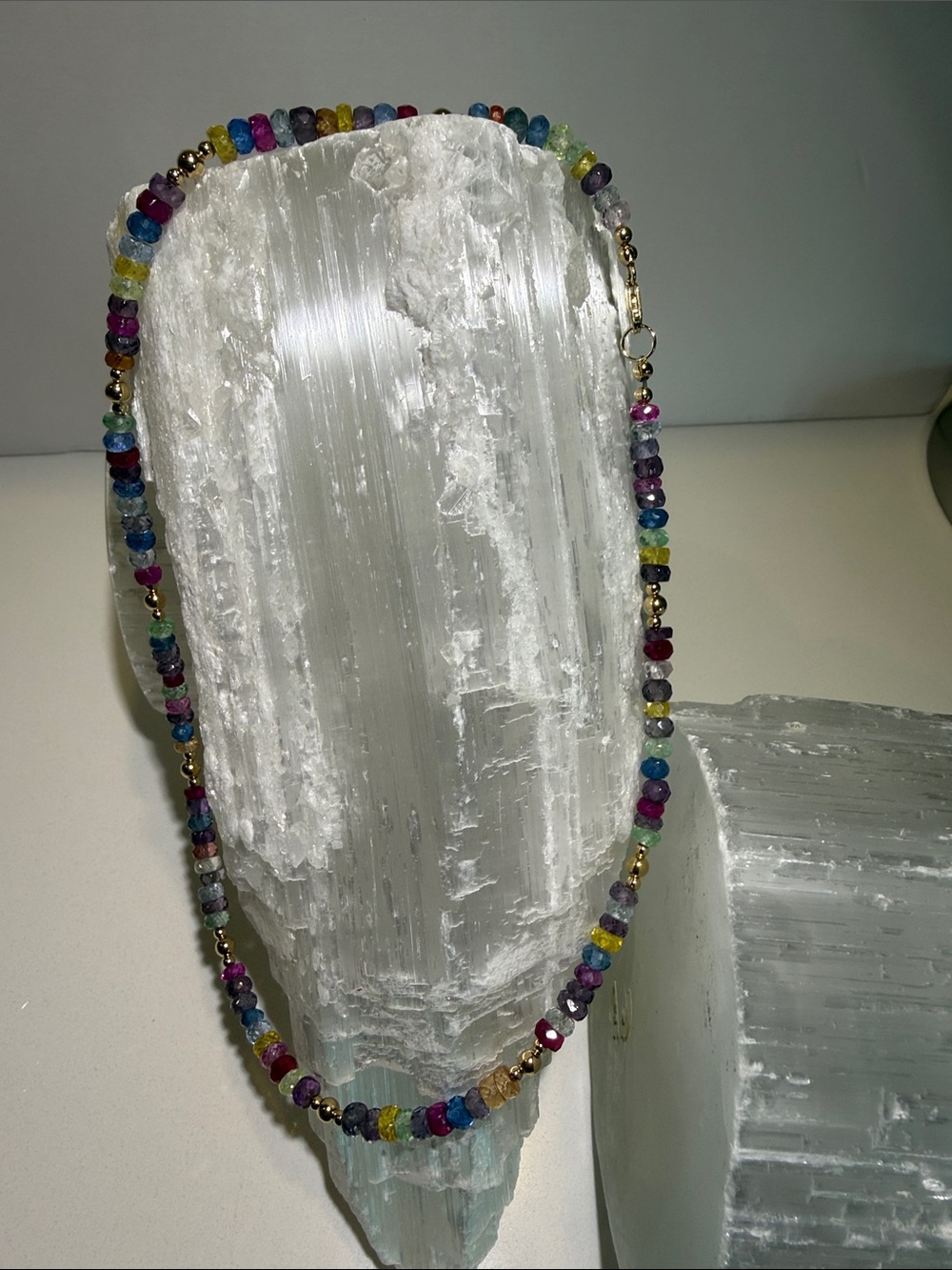 Handmade Multicolor sapphire faceted 14k solid gold beads 17 inch 5 mm